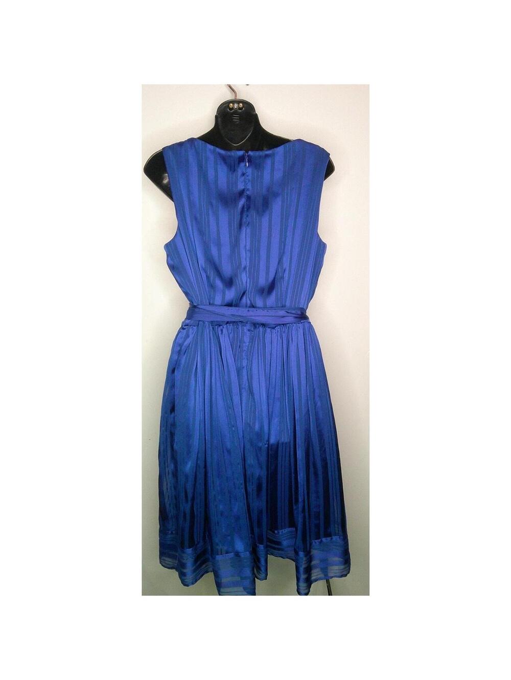 Luxe by Carmen Marc Valvo Blue Striped Sleeveless Dress Size 14 - Picture 4 of 8